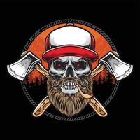 lumberjack skull with axe logo vector