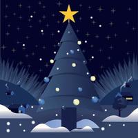 Christmas Night Landscape with Tree Stars vector