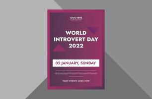 2 January world introvert day. world introvert day flyer template, cover, poster leaflet design. cover, poster, flyer, print-ready vector