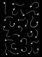 conjunto de iconos de flecha dibujados a mano aislado sobre fondo negro. Ilustración de vector de doodle.