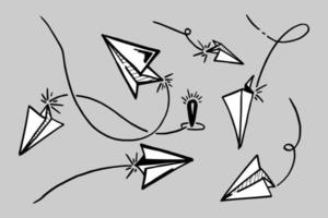 Set of doodle paper plane icon. Hand draw paper airplane. Vector Illustration.