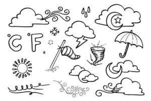 weather doodle vector set illustration with hand draw line art style vector, star, sun