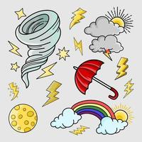 weather doodle vector set illustration with hand draw line art style vector, star, sun