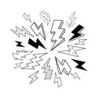 set doodle electric lightning bolt symbol sketch illustrations. thunder, vector ilustration