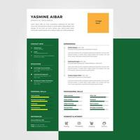 Green simple cv resume design template, suitable for content individual business jobs