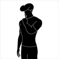 silhouette of young man in silence pose created on white background. vector