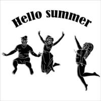 hola verano: gente saltando y disfrutando del tiempo con amigos. lo mejor para su próximo proyecto de viaje.
