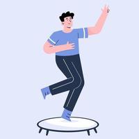 Happy man jumping on trampolinev vector