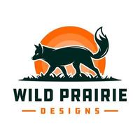 Fox animal logo design on the grass vector