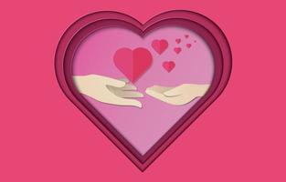 Hands giving hearts Paper Cut Style Design vector