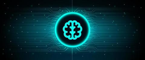 Brain blue glowing neon on security cyber connection technology background. vector