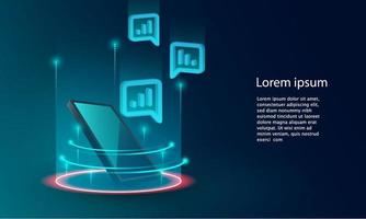 Application of Smartphone with business graph and analytics data on isometric mobile phone. vector