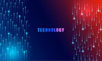 Abstract technology concept particle connection background with blue and red lights. vector