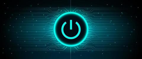 Power button blue glowing neon on security cyber connection technology background. vector