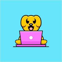 dog working laptop cute logo vector