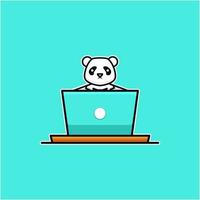 panda working laptop logo design vector