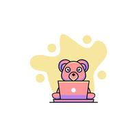 oso trabajando laptop lindo logo vector