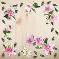 flower White lilies on a old wooden background photo