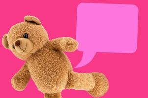 studio photo of brown light bear toy dialog