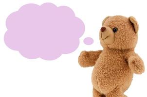 foto de estudio de diálogo de juguete de oso marrón claro