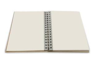 close up of open textbook with blank pages photo