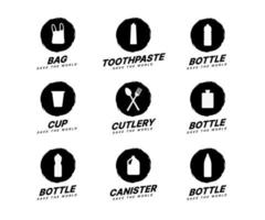 Set of Ocean litter icons, Word trash symbols vetor illustration. Pollution and Sustainability concept. Zero waste, Recycle, Reuse and Reduce vector