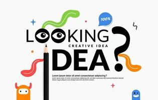 Looking for Ceative idea text design with black pecil, Creative thinking ideas and innovation concept. Creativity lettering with doodle background vector