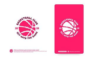 Plantilla de diseño de logotipo de club de baloncesto, concepto de logotipo de torneos de baloncesto. Identidad del equipo de baloncesto aislado sobre fondo blanco, ilustraciones de vectores de diseño de símbolo de deporte abstracto