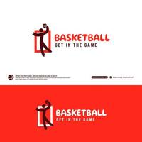 Plantilla de diseño de logotipo de club de baloncesto, concepto de logotipo de torneos de baloncesto. Identidad del equipo de baloncesto aislado sobre fondo blanco, ilustraciones de vectores de diseño de símbolo de deporte abstracto