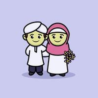 Moslem couple kid mascot vector