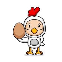 cute kid with chicken costume vector