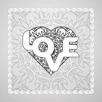 corazón dibujado a mano con mandala. decoración en ornamento étnico oriental doodle vector