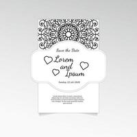 Save The Date invitation card design in henna tattoo style. Decorative mandala for print, poster, cover, brochure, flyer, banner. vector