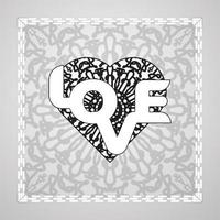 corazón dibujado a mano con mandala. decoración en ornamento étnico oriental doodle vector