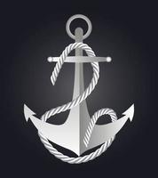 Anchor with waving nautical rope. Navy, fleet emblem vector on the black background