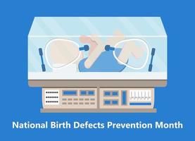 El mes nacional de prevención de defectos de nacimiento se celebra en enero en EE. UU. vector de concepto de neurología. equipo de reanimación para lactancia de recién nacidos prematuros
