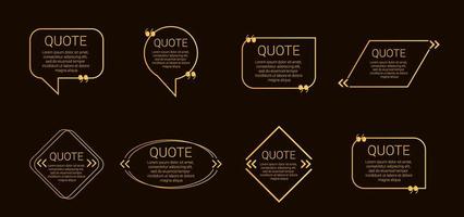 Set of quote box vector isolated on black background. Templates speech bubbles with space for text in a flat style. Golden colored quote blocks for comments, dialog, massege