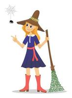 Witch with broomstick. Happy Halloween character vector. vector