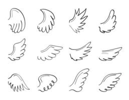 vector de conjunto de alas de dibujo de ángel. marcador estilo dibujado a mano de creaciones sagradas.