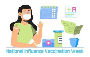 vector de banner de la semana nacional de vacunación contra la influenza. El evento se observa en diciembre. Es hora de recibir la ilustración de la vacuna contra la gripe.