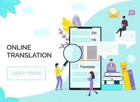 Online translator in mobile phone or tablet. Translate foreign language fast and easy. Global wireless technology concept flat vector.it can be use for landing page, websites, template. vector