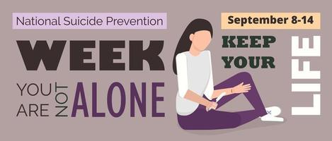 National Suicide Prevention Week in USA. Event is celebrated in September 8-14. vector