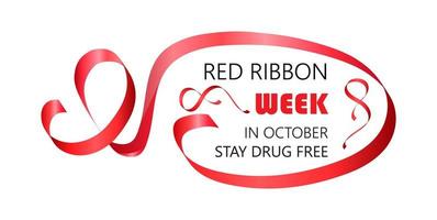 National Red Ribbon Week is organized annually in the end October. Stay drug free text. vector