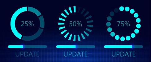 Set of software update on cyberspace. Loading process concept. Upgrade application progress icons vector