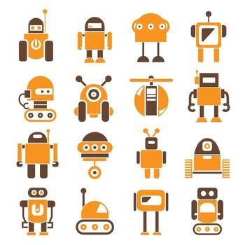 cute robot characters icons vector set