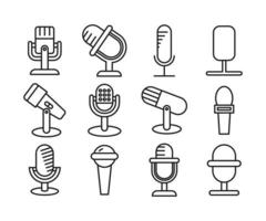 microphone line icons set vector