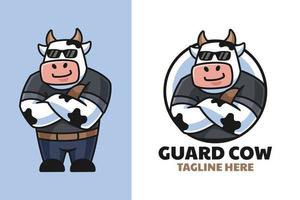 diseño de logotipo de dibujos animados de vaca guardaespaldas vector