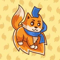 cartoon character Fox stand on a leaf illustration vector