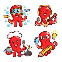 collection of Octopus cartoon character in various activities vector