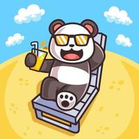 Ilustración de panda tomando el sol en la temporada de verano vector